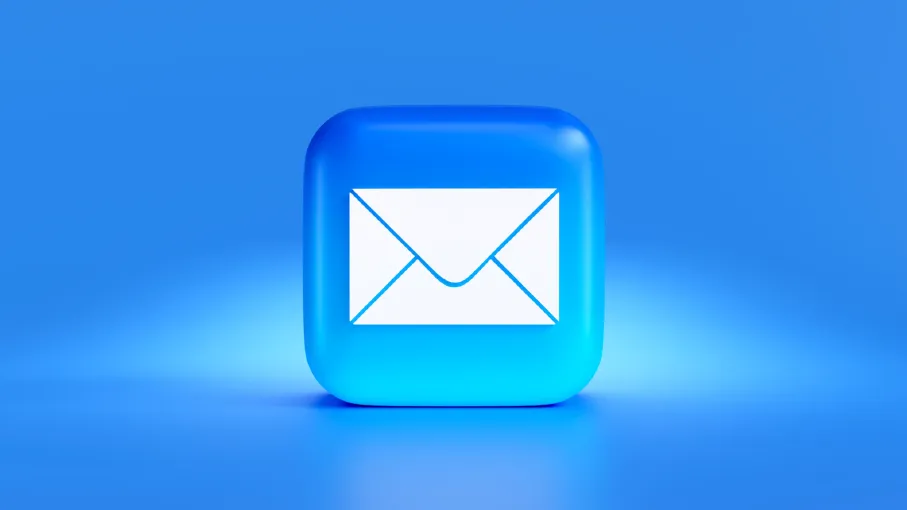 a blue button with a white envelope on it